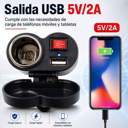 CARGADOR USB Y ENCENDEDOR PARA MOTO – Carga, conecta y conduce con más comodidad bajo cualquier clima