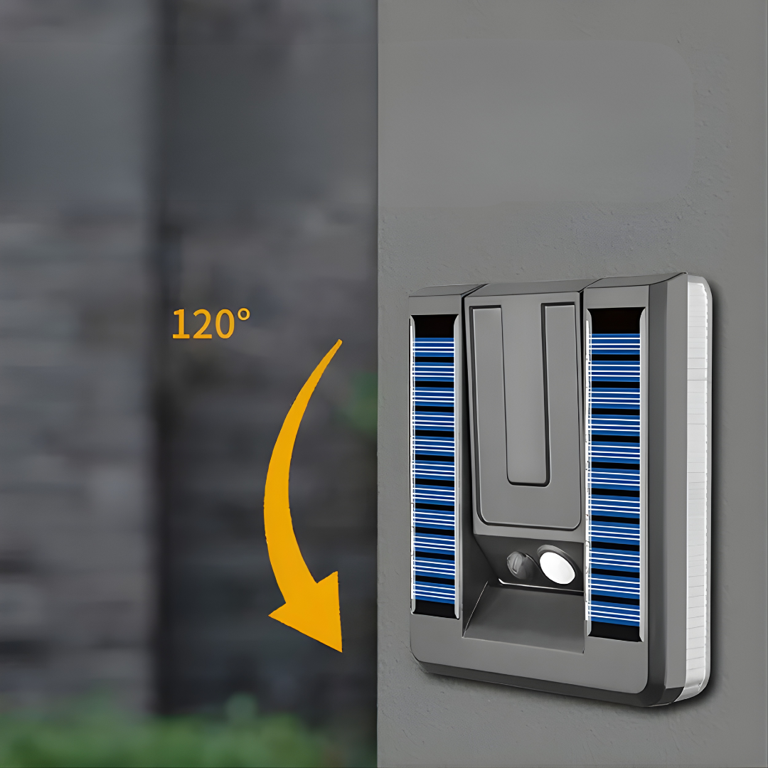 LÁMPARA DE PARED SOLAR CON SENSOR DE MOVIMIENTO – Iluminación automática, ahorro energético y seguridad exterior