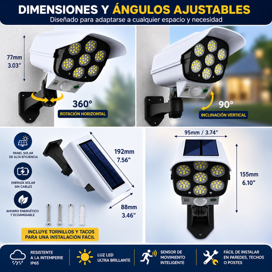 LÁMPARA SOLAR TIPO CÁMARA – Iluminación inteligente, seguridad exterior y ahorro de energía
