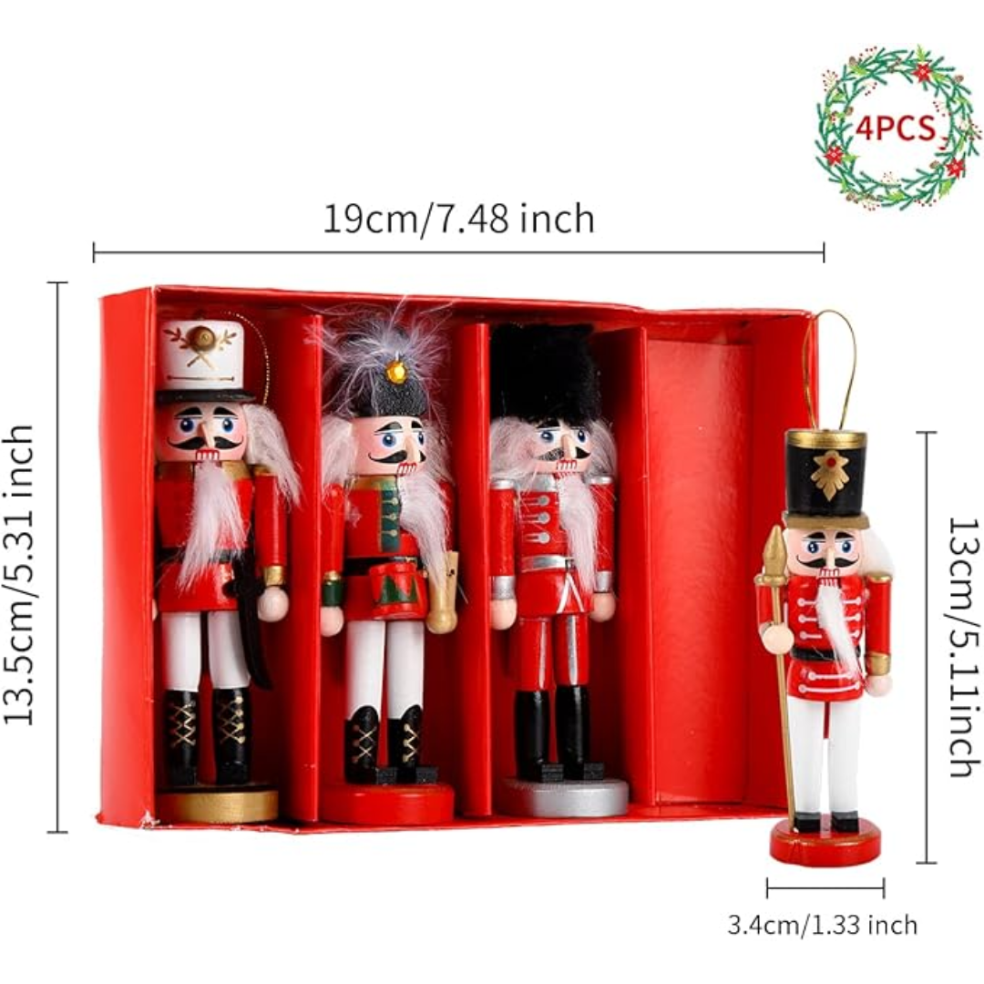 SET DE 4 ADORNOS CASCANUECES – Tradición, color y encanto para tu árbol de Navidad