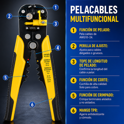 PINZAS PELA CABLES — Pelar, cortar y crimpar con una sola herramienta
