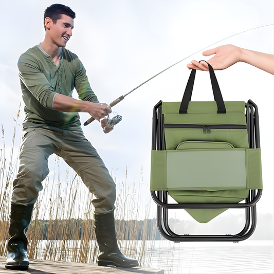 SILLA PLEGABLE CON BOLSO – Comodidad portátil, almacenamiento práctico y descanso en cualquier lugar