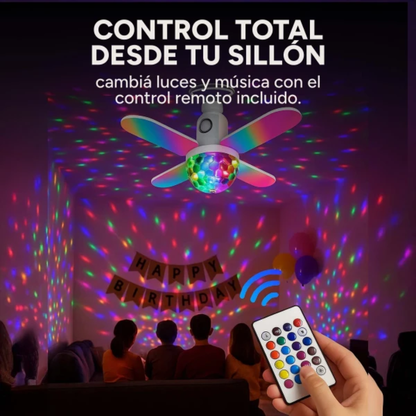 FOCO LED CON PARLANTE — Iluminación potente y música en un solo clic