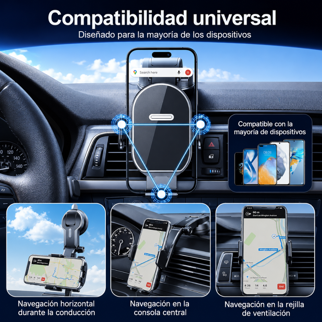 SOPORTE DE CELULAR PARA CARROS — Maneja con navegación estable y el celular siempre visible