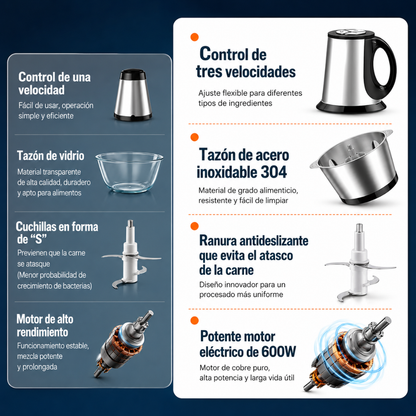 PROCESADOR DE ALIMENTOS 3L — Cocina lista en minutos, tiempo libre el resto del día