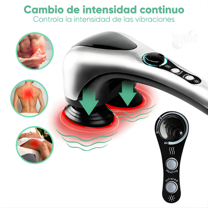 MASAJEADOR ELÉCTRICO DOBLE CABEZAL PRO – Alivio profundo con vibración y luz infrarroja para una recuperación más completa