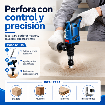 BARRENO – Potencia y control para perforar paredes, madera y metal con facilidad