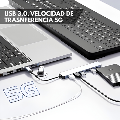HUB USB 7 EN 1 DE ALTA VELOCIDAD – Más puertos, más orden y máxima productividad en cada conexión
