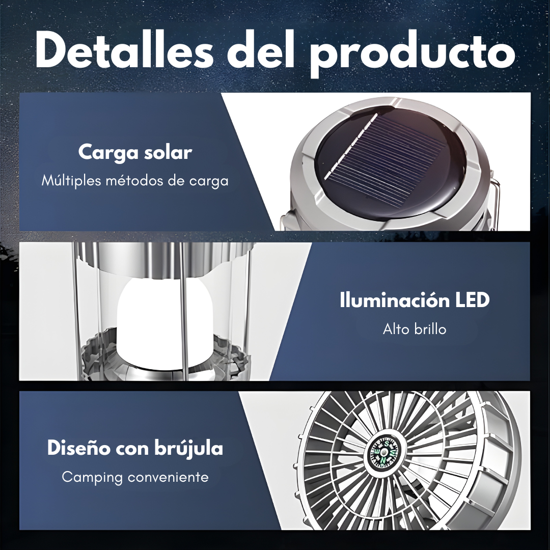 LINTERNA DE CAMPING CON VENTILADOR – Iluminación potente, frescura y energía donde estés