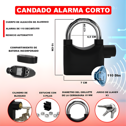CANDADO CON ALARMA — 110dB que avisan antes de que sea tarde y un candado que no cede aunque lo intenten