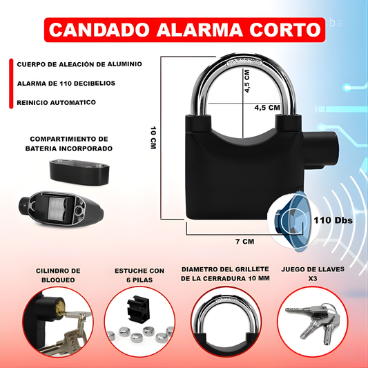 CANDADO CON ALARMA — 110dB que avisan antes de que sea tarde y un candado que no cede aunque lo intenten