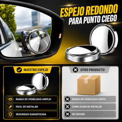 PAR DE ESPEJO REDONDO PARA PUNTO CIEGO — Visión total, conducción más segura