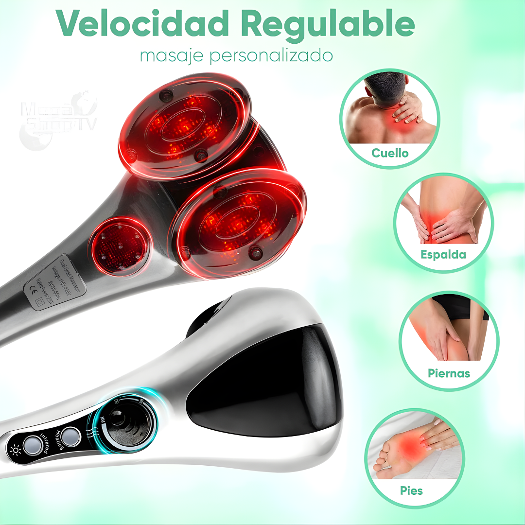 MASAJEADOR ELÉCTRICO DOBLE CABEZAL PRO – Alivio profundo con vibración y luz infrarroja para una recuperación más completa