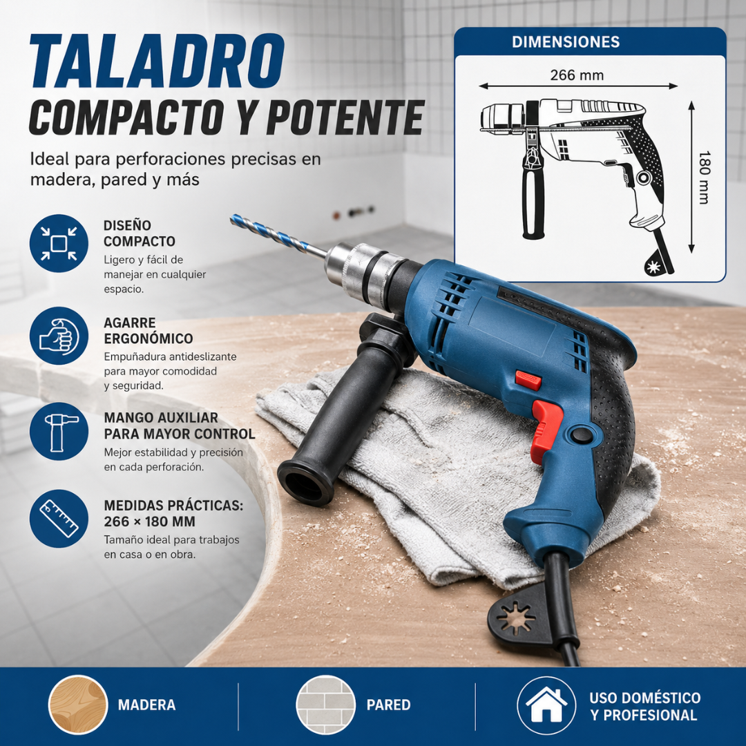 BARRENO – Potencia y control para perforar paredes, madera y metal con facilidad