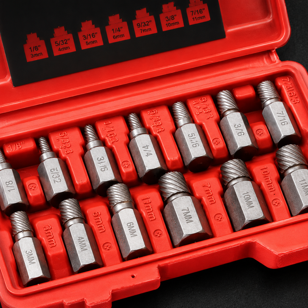 KIT DE EXTRACTORES DE TORNILLOS — Saca tornillos pelados y rotos sin fuerza
