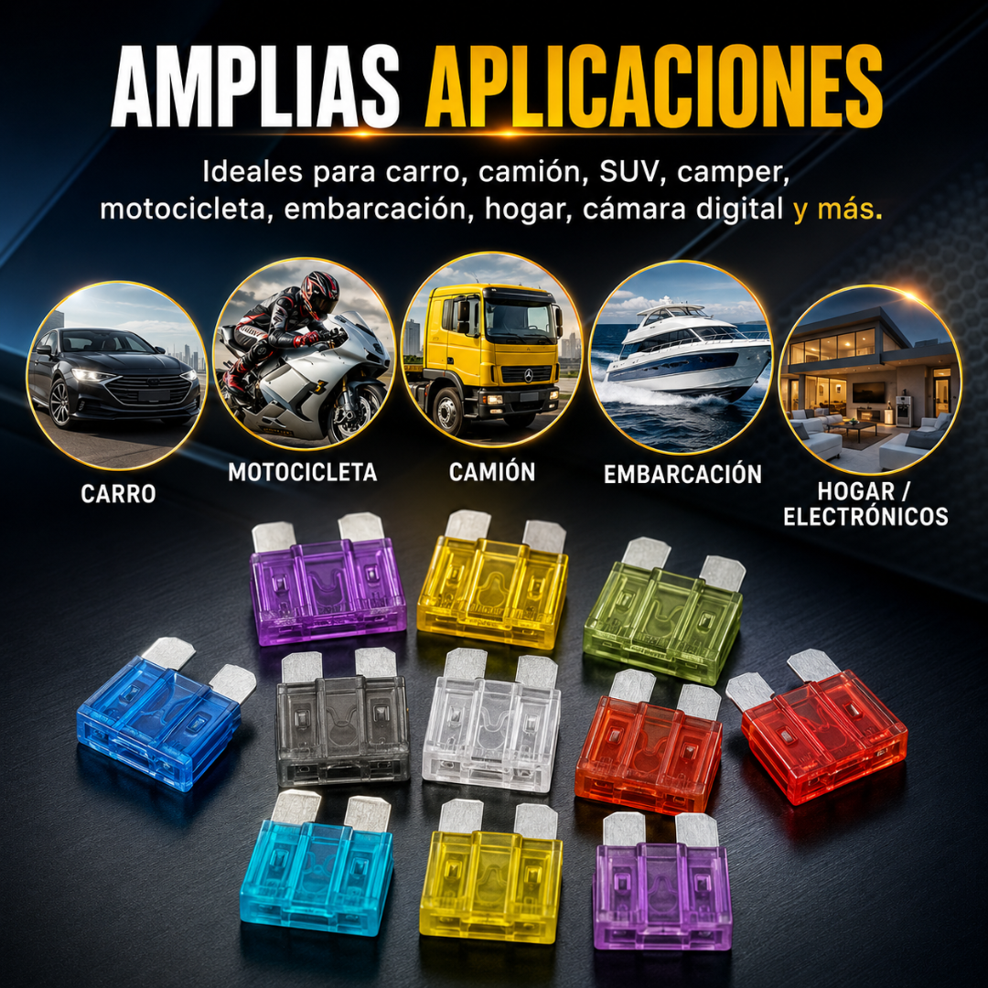 KIT DE FUSIBLES – Protección eléctrica para carro, moto y vehículos con diferentes tamaños