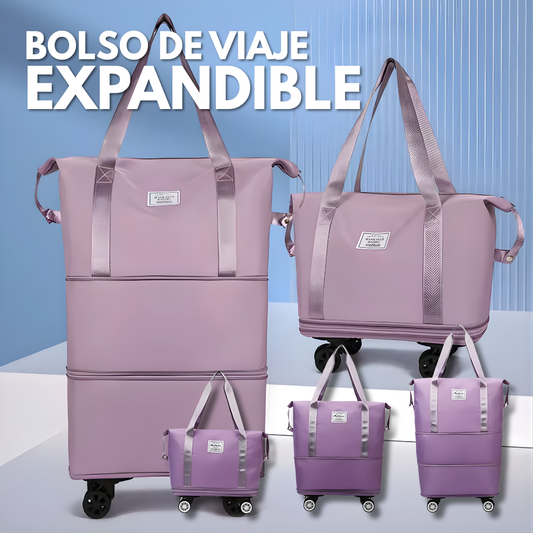 BOLSO PLEGABLE IMPERMEABLE CON RODOS — Más espacio cuando lo necesitas, menos volumen cuando no. Y rueda solo.