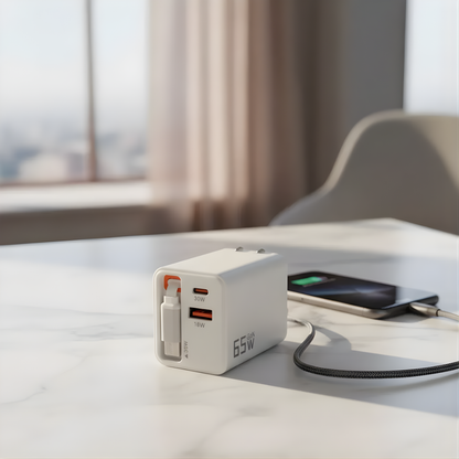 SUPER CHARGE 3 IN 1 – Carga rápida 65W, un solo cable y energía inteligente para todos tus dispositivos