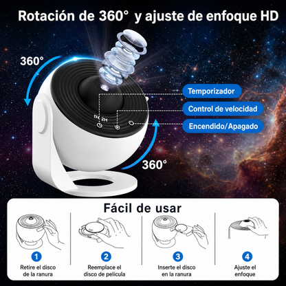 PROYECTOR ESPACIAL — Crea noches mágicas llenas de estrellas, color y movimiento en cualquier habitación