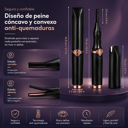 RIZADOR DE PESTAÑAS ELÉCTRICO CON CEPILLO – Curvatura definida y duradera