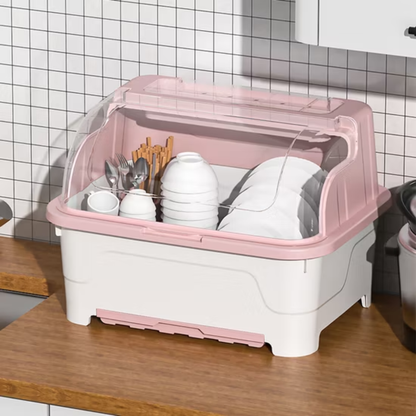 ESCURRIDOR DE PLATOS — Organiza, escurre y protege tus platos del polvo e insectos con un diseño que se ve bien en cualquier cocina