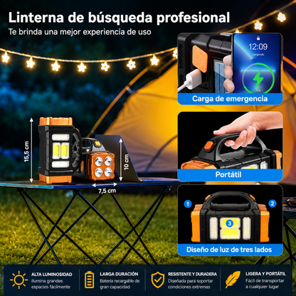 LINTERNA LED RECARGABLE – Iluminación potente y carga auxiliar para cualquier emergencia