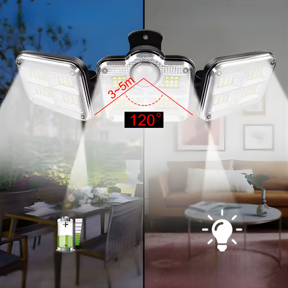 LUZ SOLAR EXTERIOR TRIPLE CABEZAL – Iluminación potente 360°, mayor cobertura y seguridad inteligente para tus espacios