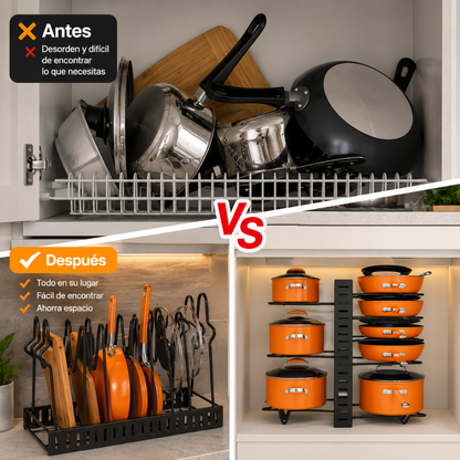 ORGANIZADOR VERTICAL PARA OLLAS Y SARTENES – Orden adaptable en tu cocina