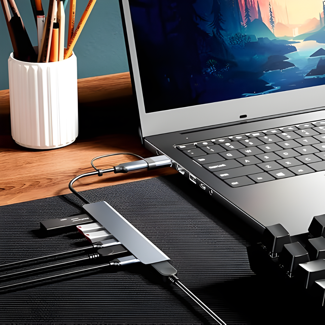 HUB USB 7 EN 1 DE ALTA VELOCIDAD – Más puertos, más orden y máxima productividad en cada conexión