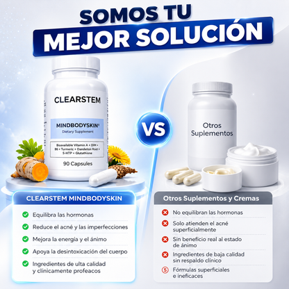 CLEARSTEM MINDBODYSKIN 90 CAPS – Equilibrio interno, piel más limpia y control del acné hormonal desde la raíz