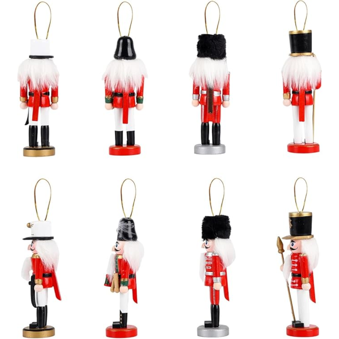 SET DE 4 ADORNOS CASCANUECES – Tradición, color y encanto para tu árbol de Navidad