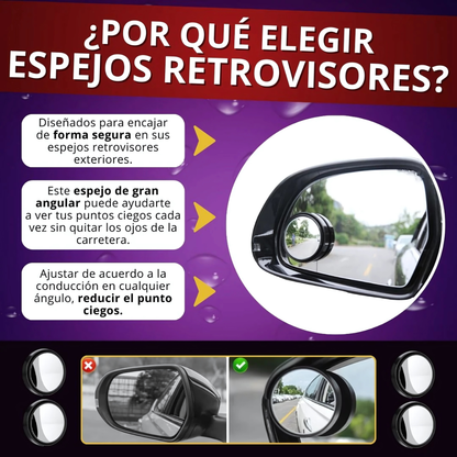 PAR DE ESPEJO REDONDO PARA PUNTO CIEGO — Visión total, conducción más segura