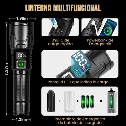 LINTERNA DE DEFENSA PERSONAL CON TASER ELECTRICO – Iluminación extrema, alcance superior y seguridad en cada momento