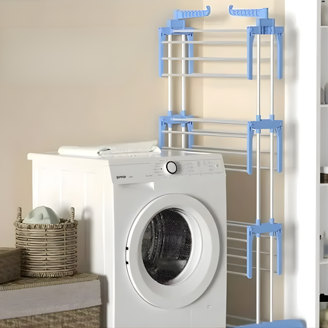 TENDERO VERTICAL PLEGABLE – Secado práctico, espacio optimizado y organización perfecta para tu ropa