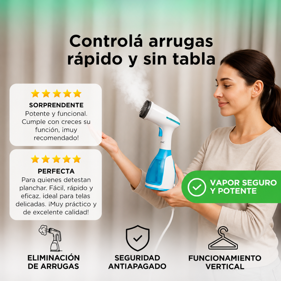 PLANCHA A VAPOR — Elimina arrugas sin tabla, sin quemaduras y sin odiar planchar. Lista en segundos.