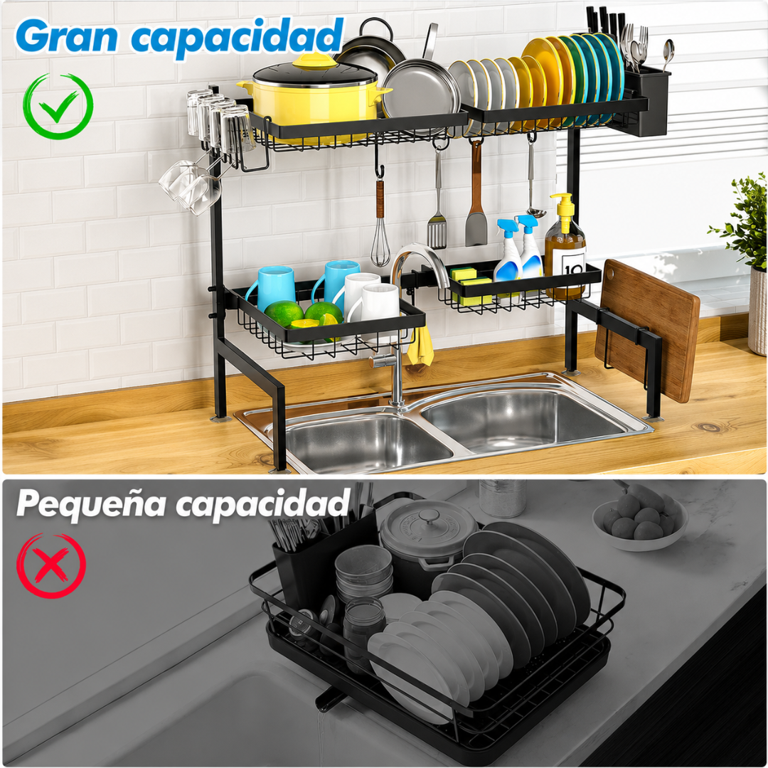 ORGANIZADOR DE PLATOS — Dos niveles, espacio para todo y una cocina que parece otra después de lavar