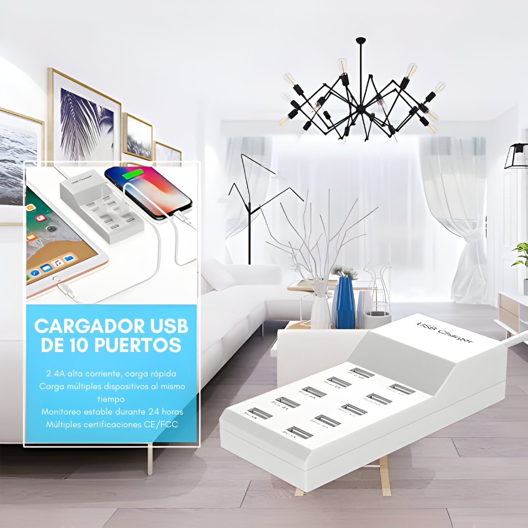 REGLETA USB – Carga todos tus dispositivos al mismo tiempo desde un solo punto sin cargadores regados por toda la casa