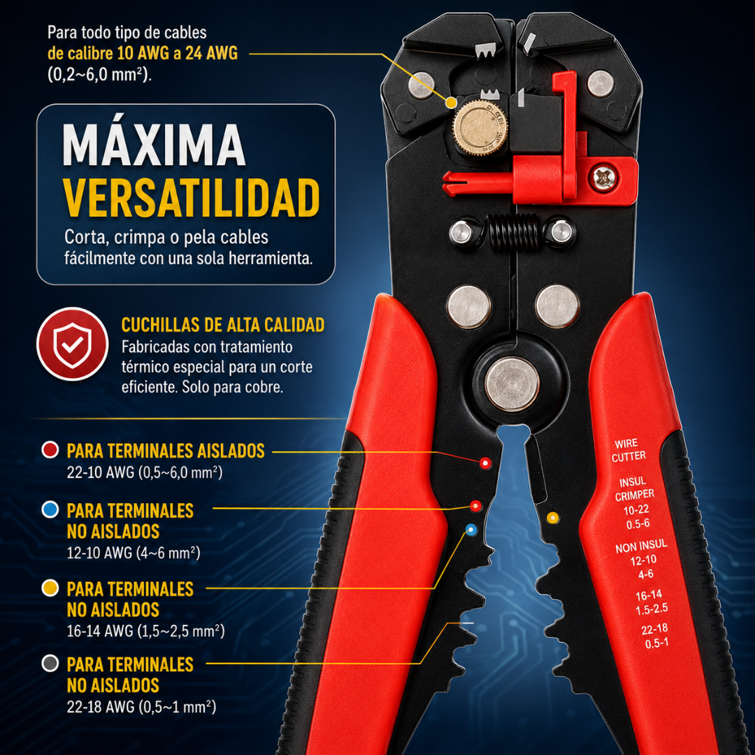 PINZAS PELA CABLES — Pelar, cortar y crimpar con una sola herramienta
