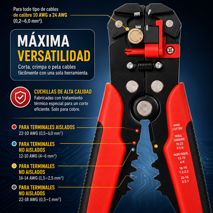 PINZAS PELA CABLES — Pelar, cortar y crimpar con una sola herramienta