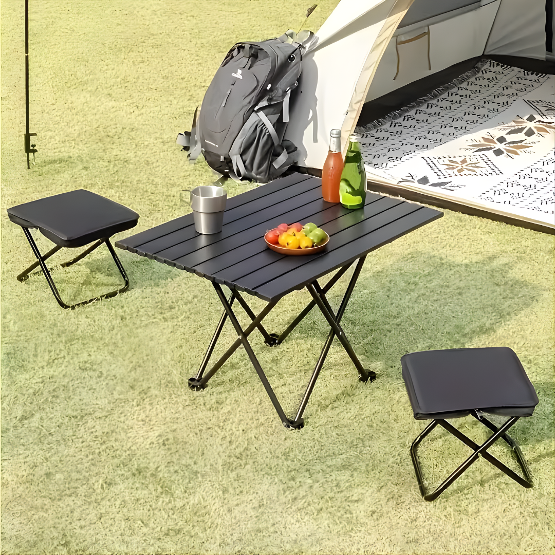 TABURETE PLEGABLE – Asiento portátil, almacenamiento práctico y comodidad en cualquier lugar