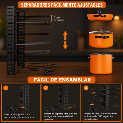 ORGANIZADOR VERTICAL PARA OLLAS Y SARTENES – Orden adaptable en tu cocina