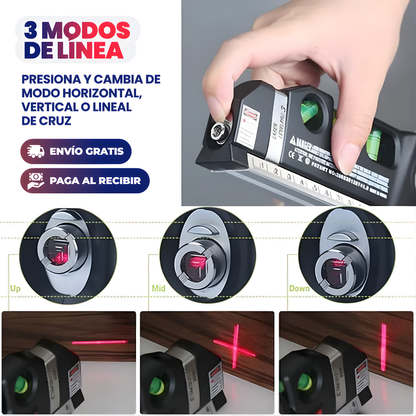 FLEXÓMETRO NIVEL LÁSER 4 EN 1 – Mide, nivela y alinea con precisión donde lo necesites