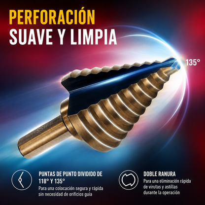 SET DE BROCAS ESCALONADAS — Una broca, múltiples tamaños, madera metal y plástico
