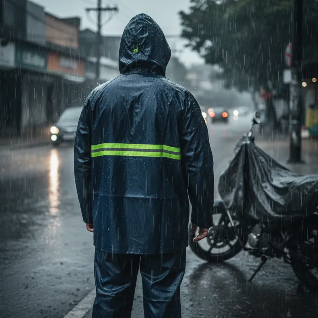 TRAJE IMPERMEABLE – Llega seco, visible y con estilo — protección total para la lluvia en moto o en la calle