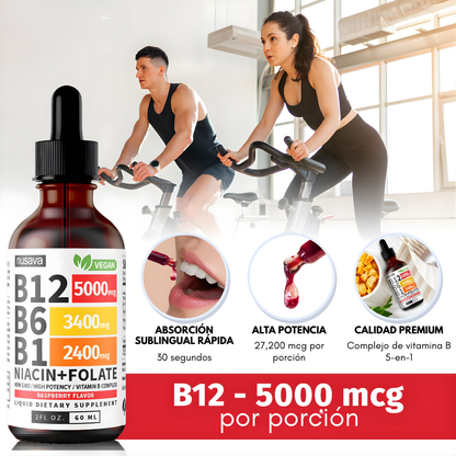 PAQUETE DE DOS GOTAS LÍQUIDAS DE VITAMINA B12 Y B6, COMPLEJO DE VITAMINA B – Energía diaria, apoyo metabólico y bienestar integral