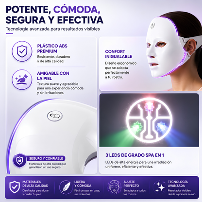 MÁSCARA DE TRATAMIENTO FACIAL LED - Rejuvenece tu piel con luz terapéutica y cuidado facial en casa