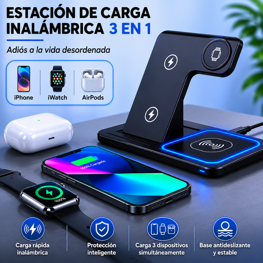 ESTACIÓN DE CARGA INALÁMBRICA — Sin cables, sin desorden, escritorio limpio