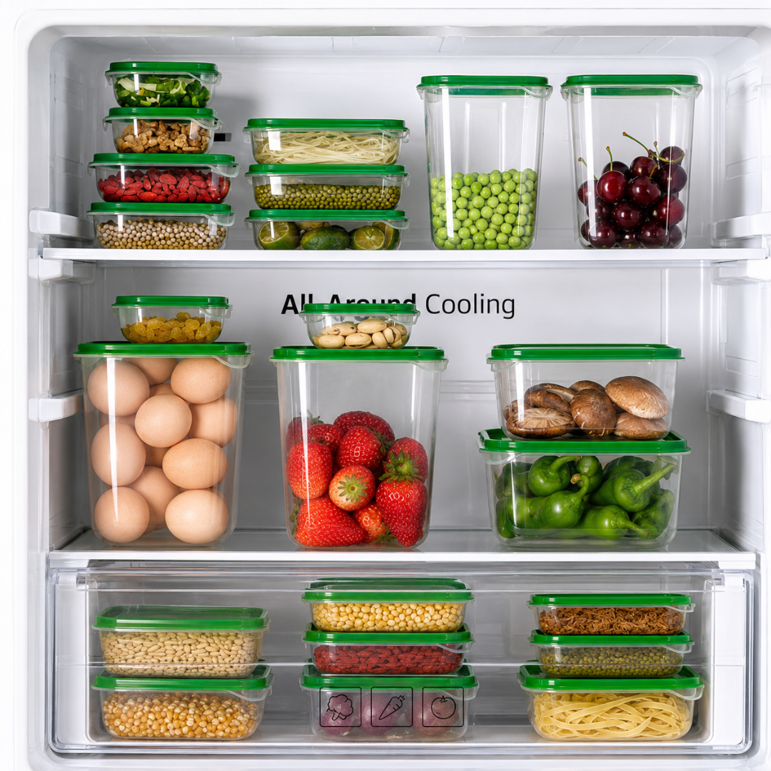 SET DE RECIPIENTES PLÁSTICOS PARA ALIMENTOS — El orden que tu cocina y nevera necesitan