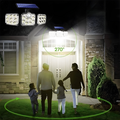 LUZ SOLAR EXTERIOR TRIPLE CABEZAL – Iluminación potente 360°, mayor cobertura y seguridad inteligente para tus espacios