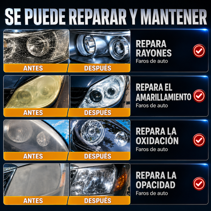 CREMA REPARADORA DE FAROS — Restaura la claridad de tus faros en minutos y ahorra el costo de comprar uno nuevo
